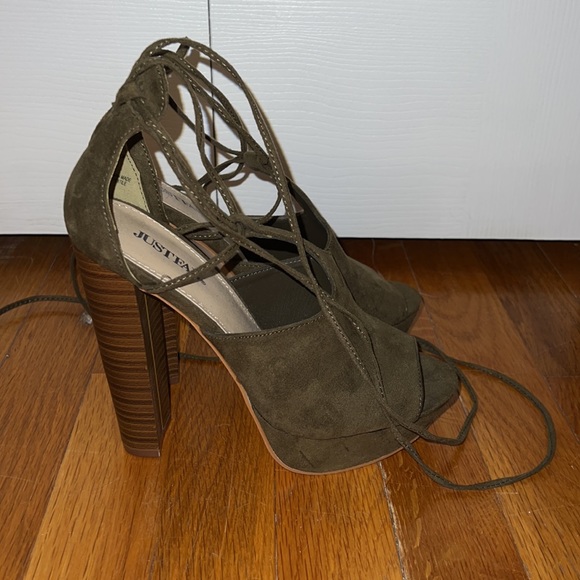 Green Platform Chunky Heel Shoes - Picture 5 of 7